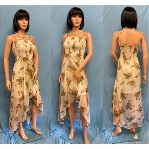 VINCE CAMUTO Flowing Beige & Paisley Scarf Midid Summer Dress L New‎